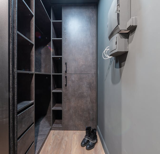 Beautifully organized walk-in closet with shoe shelves